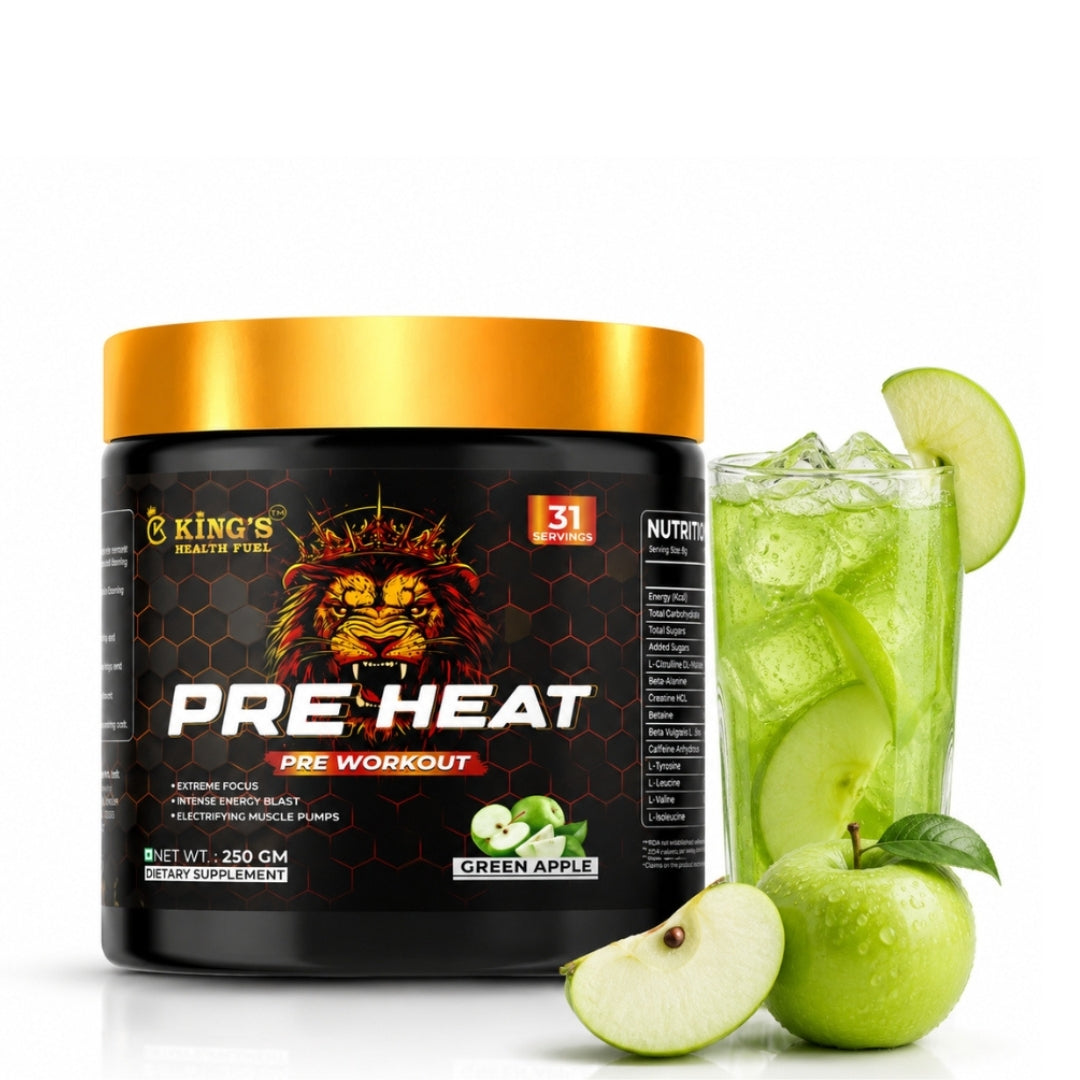 Kings Health Fuel Pre Heat Pre Workout Green Apple 250g pack front