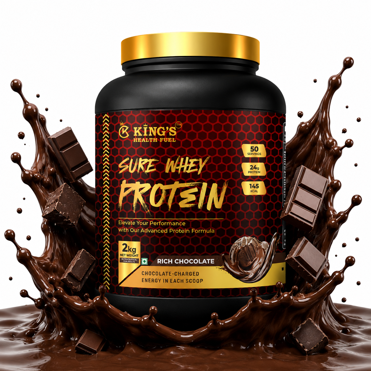 Kings Health Fuel Sure Whey Protein Chocolate 2kg 24g protein per scoop