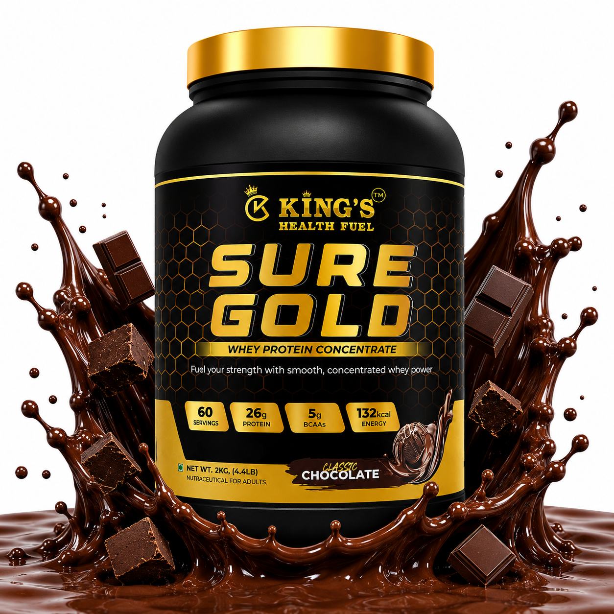 Sure Gold Whey Protein Chocolate 2kg 26g protein nutrition label
