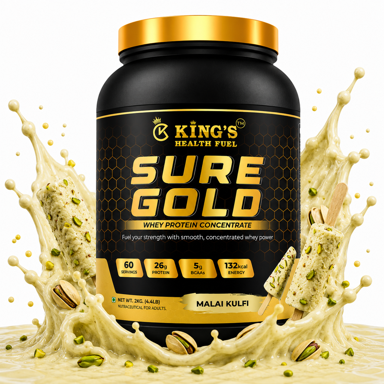 Sure Gold Whey Protein Malai Kulfi 2kg 26g protein nutrition label
