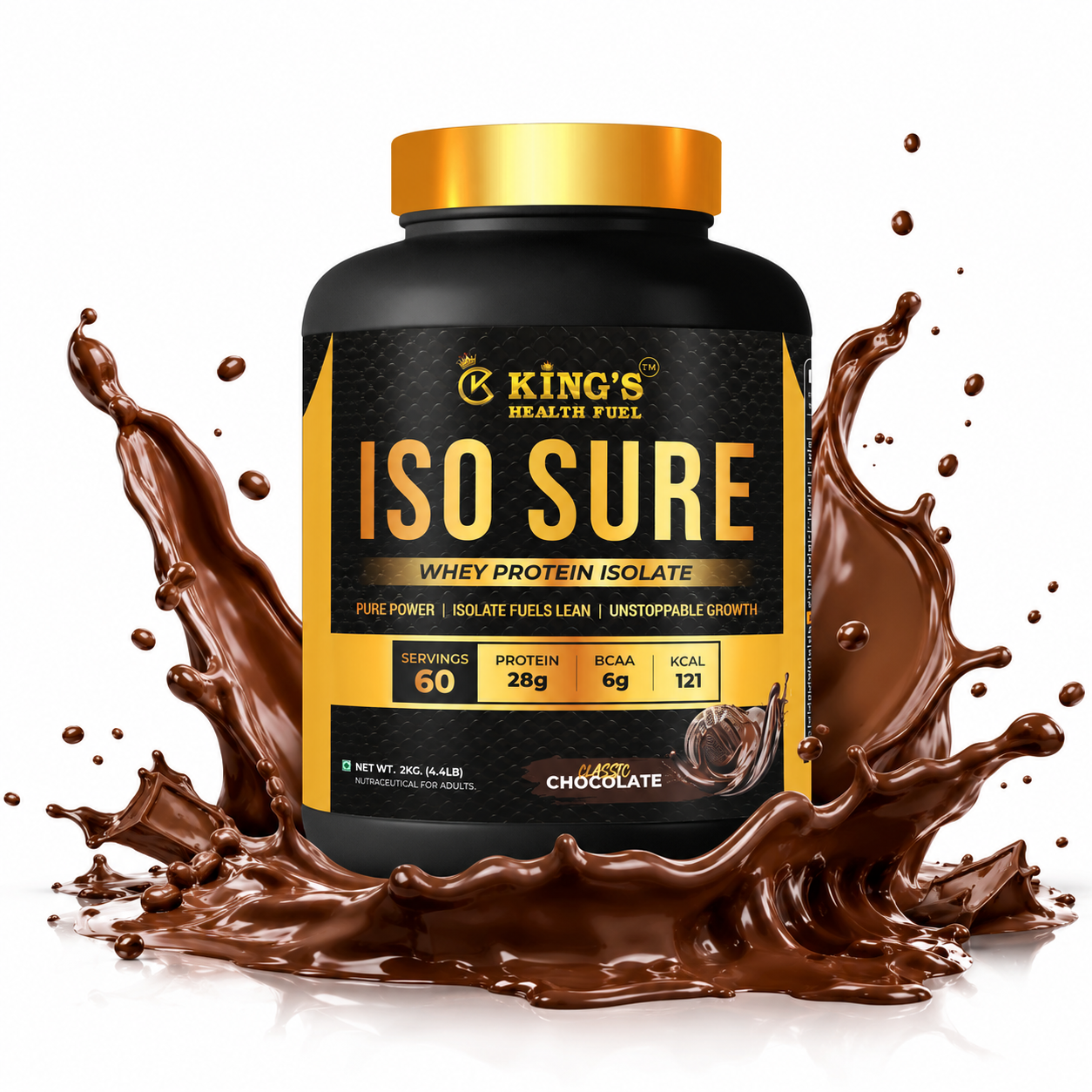Kings Health Fuel one kilogram isolate whey protein powder tub formulated for lean muscle growth and fast recovery.