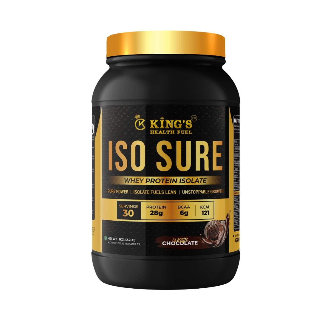 Kings Health Fuel Iso Sure Whey Protein Isolate Chocolate 1kg front of pack
