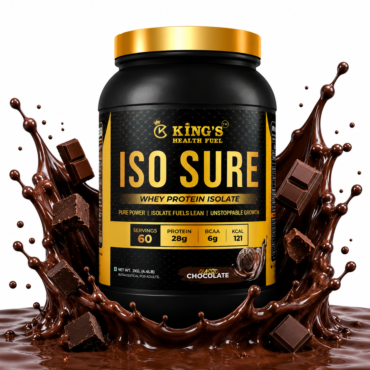  Iso Sure Whey Isolate chocolate 2kg nutrition facts and 28g protein label