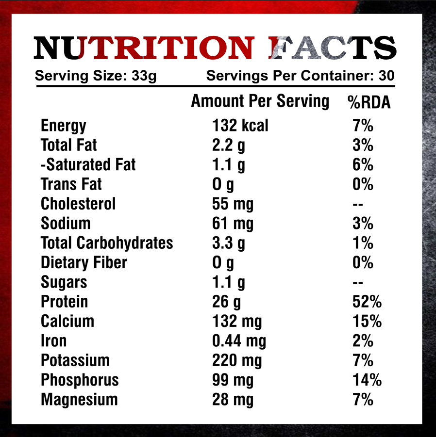 Kings Health Fuel one kilogram Sure Gold whey protein tub delivering twenty-six grams of protein per scoop.