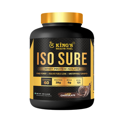 Kings Health Fuel one kilogram isolate whey protein powder tub formulated for lean muscle growth and fast recovery.