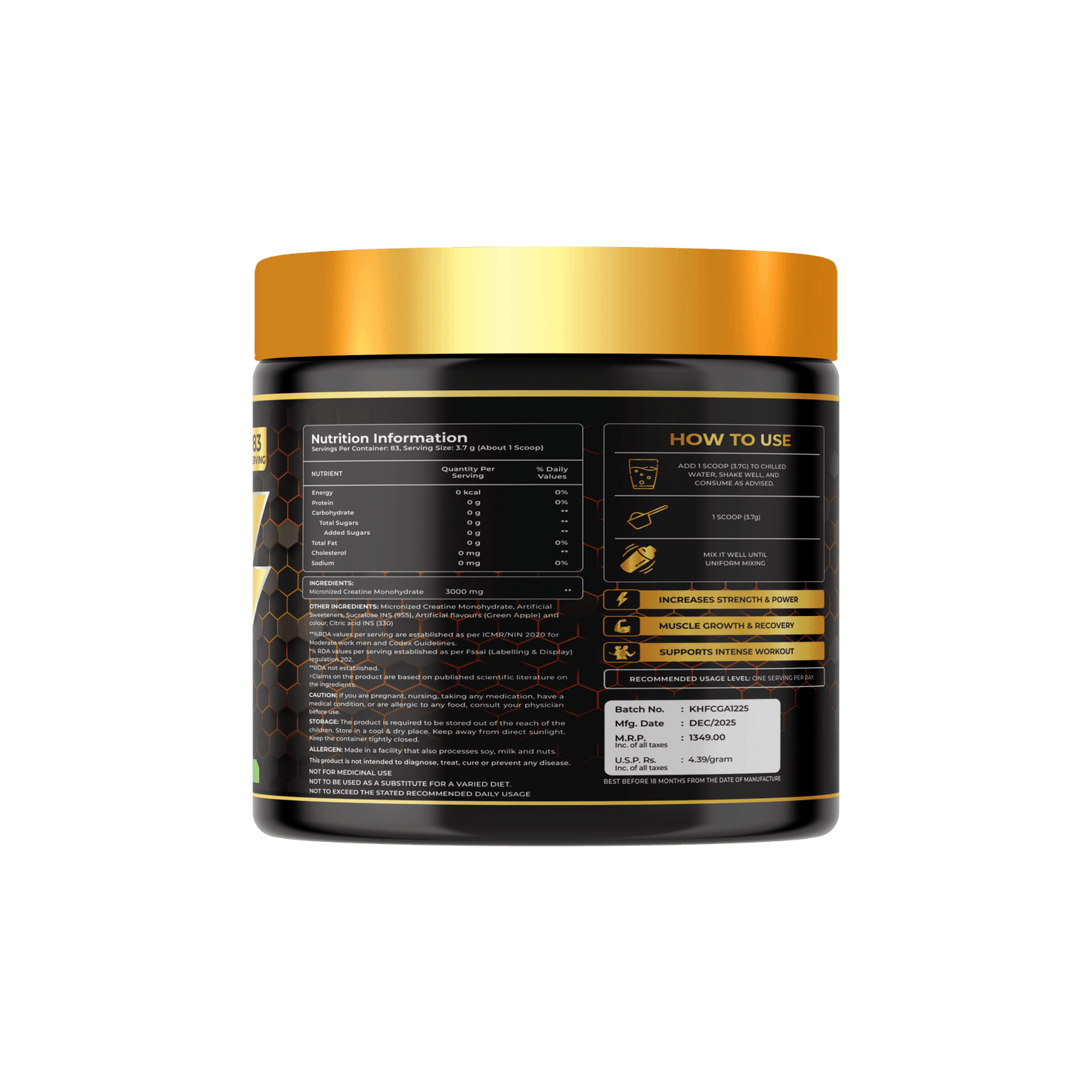 Kings Health Fuel Sure Creatine Monohydrate Unflavoured 250g pack front