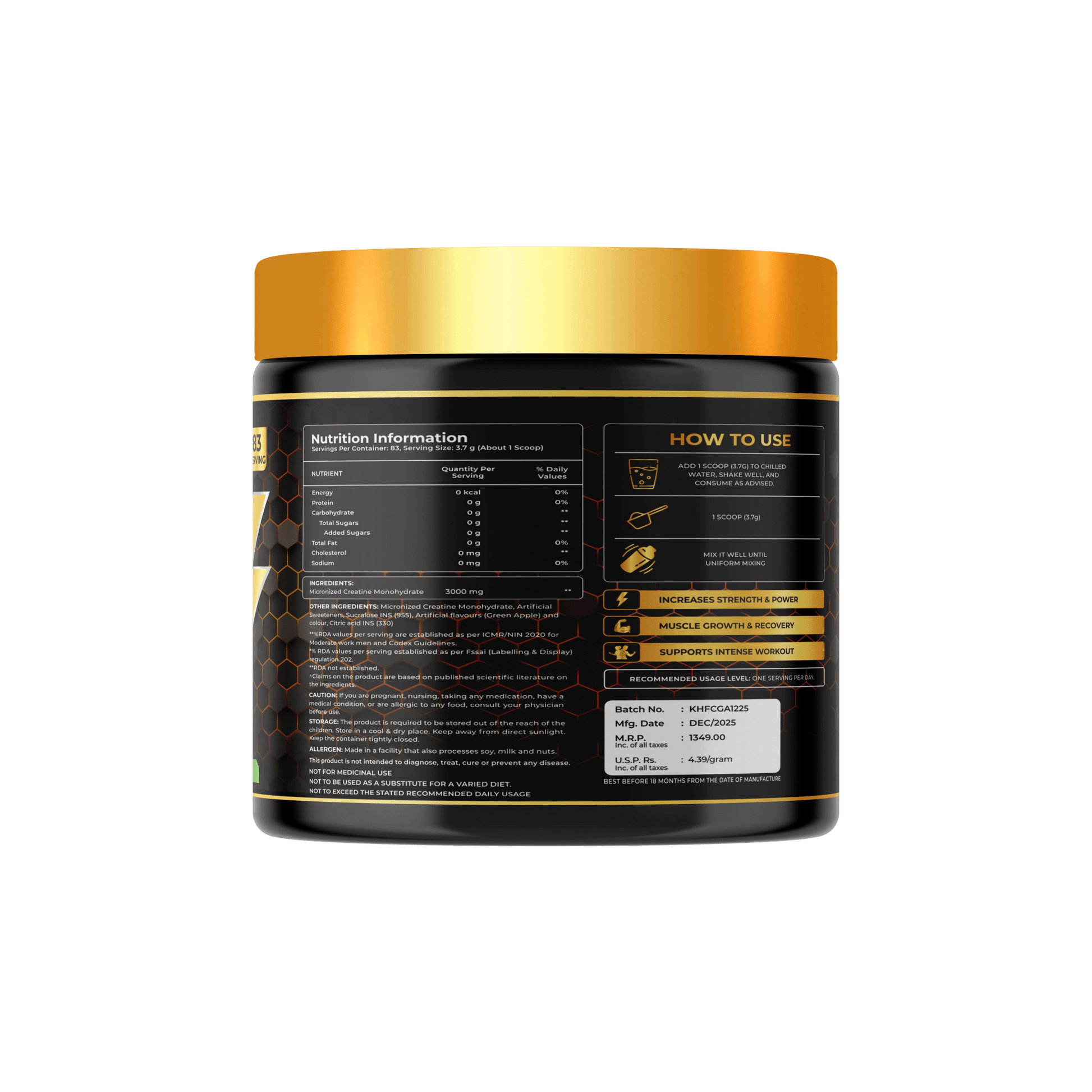 Kings Health Fuel Sure Creatine Monohydrate Unflavoured 250g pack front