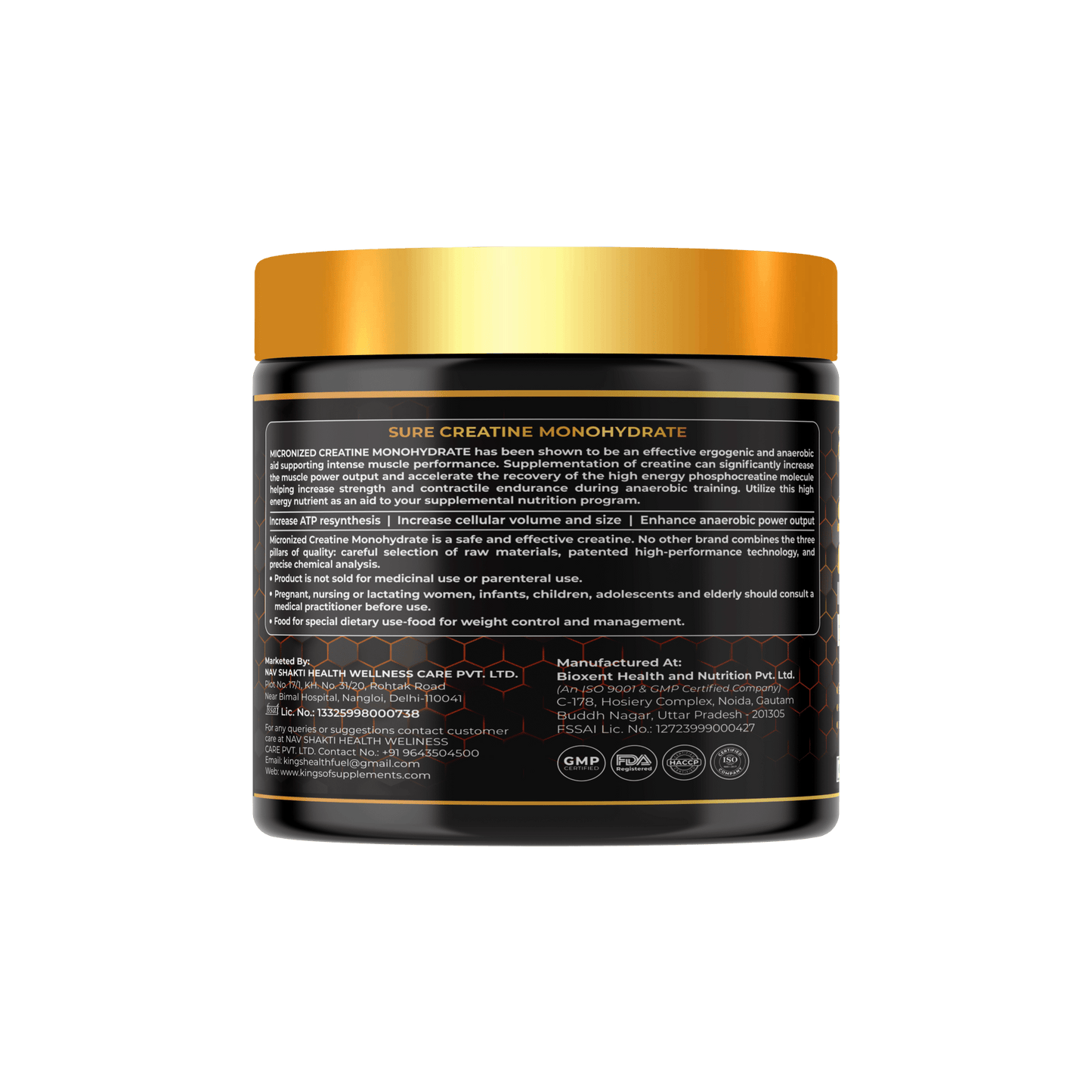 Sure Creatine Monohydrate Green Apple 307g purity label