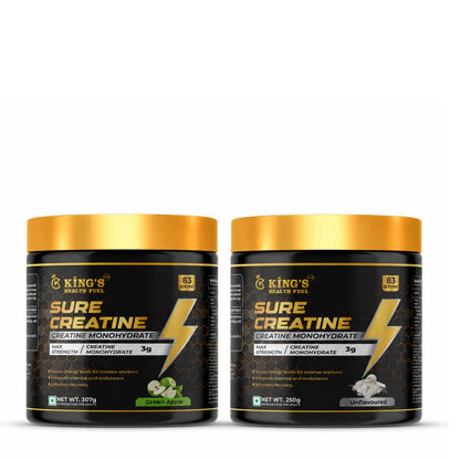 Kings Health Fuel Creatine Monohydrate 307g Green Apple with free 250g Unflavoured combo