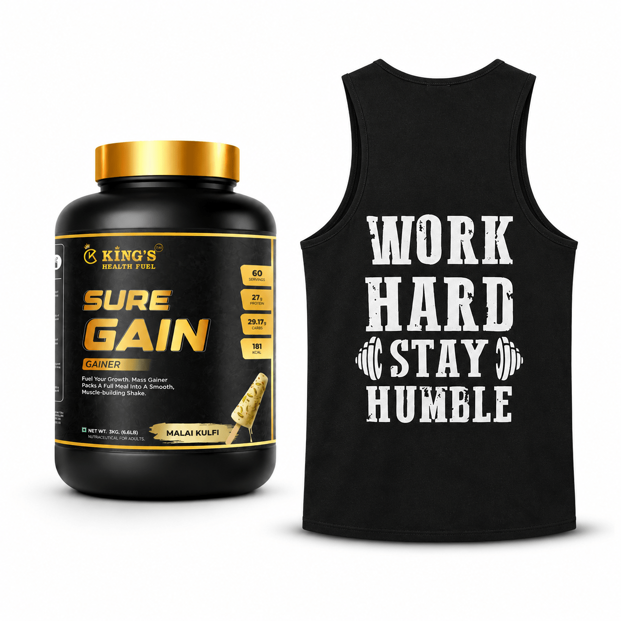 Best Mass Gainer Protein Powder + Gym Vest Combo – Kings Health Fuel - Kings Health Fuel