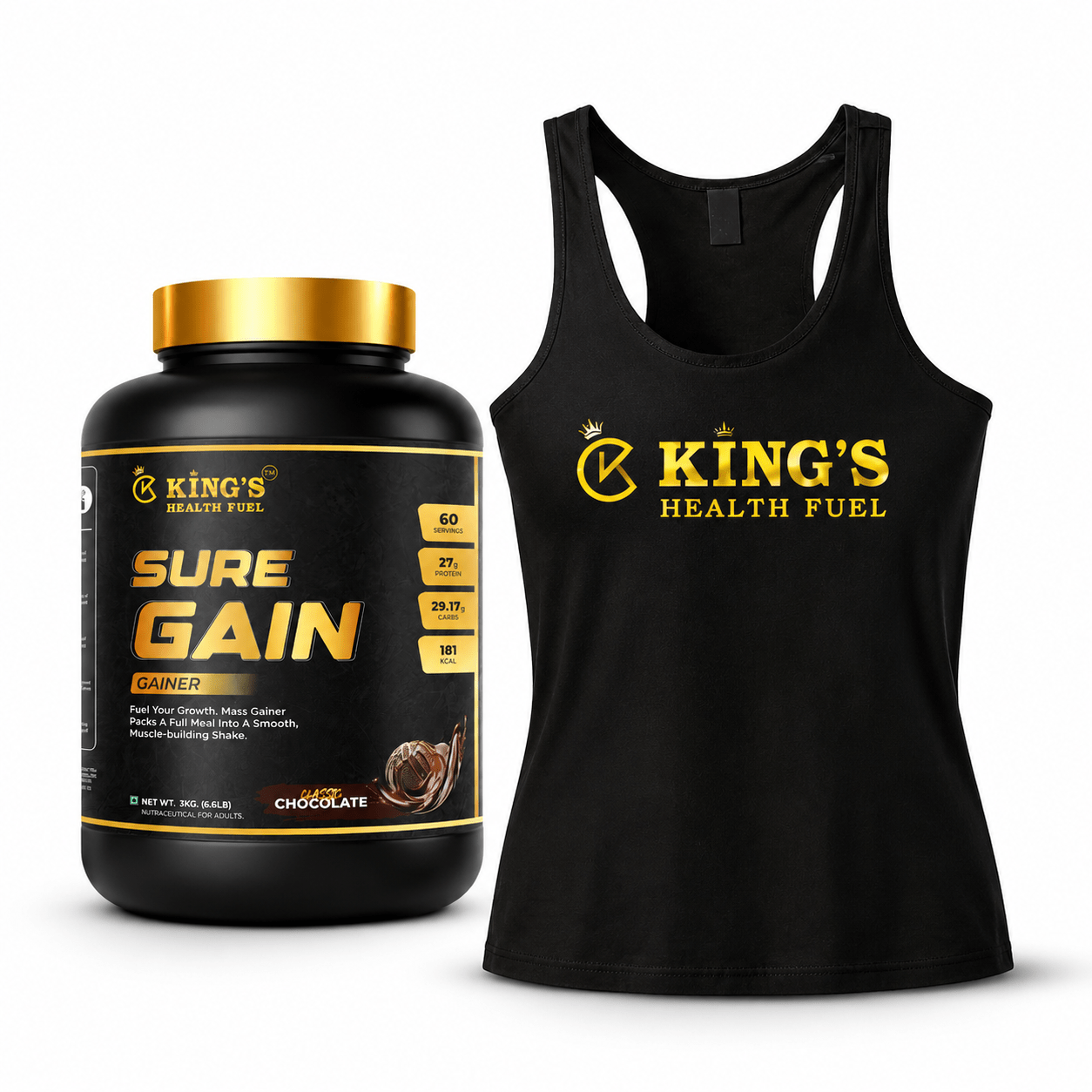Best Mass Gainer Protein Powder + Gym Vest Combo – Kings Health Fuel - Kings Health Fuel