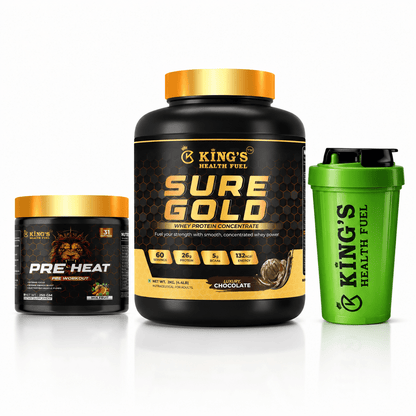 Best Sure Gold Whey Protein 2kg Combo + Free Pre Workout & 500ml Shaker | Kings Health Fuel - Kings Health Fuel