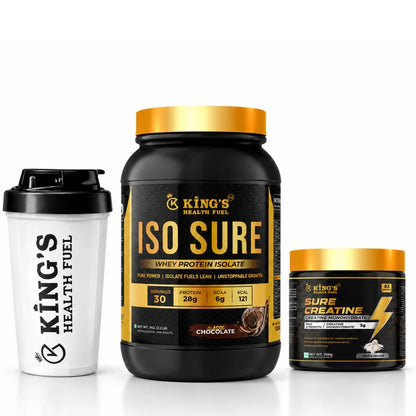 Kings Health Fuel Isolate Whey Chocolate 1kg with free Creatine and Shaker combo
