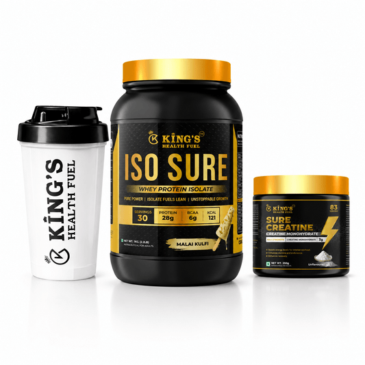 Best Sure Isolate Whey Protein 1kg Combo + Free Unflavoured Creatine Monohydrate & 500ml Shaker | Kings Health Fuel