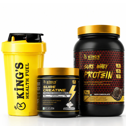Kings Health Fuel Sure Whey Protein 1kg with free Creatine and Shaker combo offer