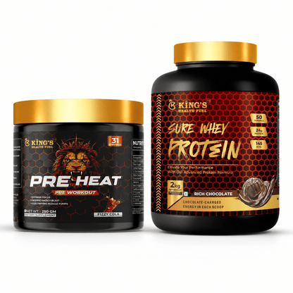 Sure Whey Protein 2kg Combo + Free Pre Heat Pre Workout 250g | Muscle Growth & Recovery | Kings Health Fuel - Kings Health Fuel