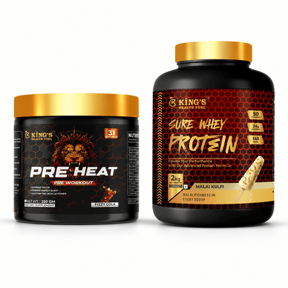 Sure Whey Protein 2kg Combo + Free Pre Heat Pre Workout 250g | Muscle Growth & Recovery | Kings Health Fuel - Kings Health Fuel
