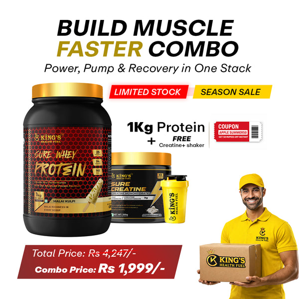 Whey Protein 1kg Sure Whey + FREE Creatine & Shaker | Muscle Growth & Recovery Stack – Kings Health Fuel